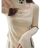 Zingj Velvet Inside The Bottom Shirt Female 2024 Autumn And Winter Long-Sleeved T-Shirt Slim Show Thin Design Sense Of Foreign Style Student Jacket