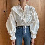 Mujer De Moda 2023 Casual Women Shirt Spring Loose Vintage Elegant Tops Korean Style Long Lantern Sleeve Women