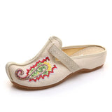 Zingj Ethnic Style Summer Ladies Embroidered Cloth Art Slippers Embroidered Cloth Shoes