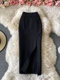 Lady Red/Black Pencil Skirt Women Elegant High Waist Split Faldas Female Casual Slim Bodycon Saias OL Autumn New