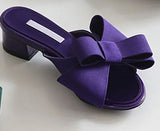 flat slippers women's shoes 2019 Korean version of the summer new large bow satin round head sandals Wild half