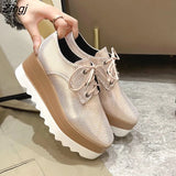 Spring Women Shoes Flat Platforms serpentine Lace-Up Wedges Sneakers Ladies Oxfords Woman Flats Casual
