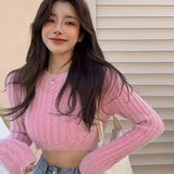 Women Knitted Pullover Sweater Mink Cashmere Pure Desire Short Tight-fitting Long-sleeved