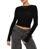 New Set-Up Bottom Shirt For Women Winter Solid Color Bottom Collar T-Shirt Sexy Hot Girl Slim Thin Long