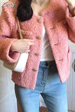 Winter 2023 Short Jacket Coat Women Pink Coats Womens Korean Office Ladies Fluffy Coat Warm Outerwear Woman
