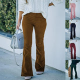 Color High Waist Slim-fit Flared Corduroy Elastic