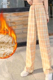 Fashion Warm Plush Pants Thick Plaid Women Casual Loose Wide Leg Trousers Korean Streetwear Straight Student Pants New