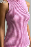 Women Knitted Turtleneck Causal Vest Chic Office Lady Sleeveless Slim Fit Ribbed Pullovers Tank Solid Streetwear