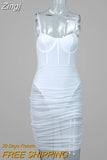 Women See-Through Patchwork Romper Dress Underwired Sleeveless Spaghetti Strap Ruched Slim Fit Dress