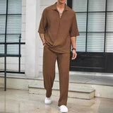 New Commuting Suit Casual Shirt Solid Color Short-Sleeved Trousers Men's Two Casual