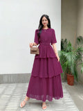 Familiar With The Style Of Temperament Short-Sleeved Round Collar To Close The Waist Thin Cake Dress Dress Dress