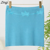 Women Spring Autumn Sexy Embroidery Knitting Floral Solid Color Casual Party Summer Wrapped Short Pencil Skirt