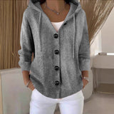 Sheintemu Spring/Autumn Hooded Long-Sleeved Button Sweater
