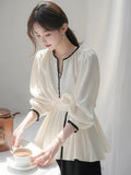 New Spring Unique Super-Looking Temperament Blouse High-End Feeling Small Fragrant Style White Denswear Shirt