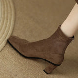 Head Thick Heel Elastic Thin Boots Female 2025 New Soft Leather High Heel Fashion Short Boots Korean French Women's
