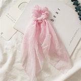 Bow Long Ribbon Hair Scrunchie Chiffon Floral Print Sweet Elastic Hair Band Ponytail Hair Scarf Hair Tie Hair