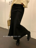 Xixi 2025 Winter French Temperament Clear Thin High-Waist Wool Hairy Skirt With Hip Fishtail Skirt