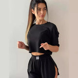 Women's Spring Summer Fashion Short Collar T-Shirt Blouse Shorts Two Sets Of