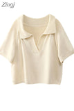 Korean Short Knitted Sweaters Women Thin Pullovers Fashion Short Sleeve 2023 Summer Casual Female Crop Top Ropa