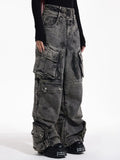 Street Wind Heavy Industry Multi-Pocket Straight Broad-Legged Trousers Women's Waist Thin Trend Personality Hottie