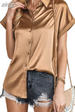 Satin Silk Shirts Fashion Women Short Sleeve Loose Tops Mujer Buttons Office Lady Blouses Women's Clothing Elegant