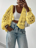 Coat Casual Hollow Button Solid Color Long-Sleeved Sweater Design Full Of