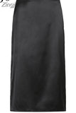Vintage Brown High Waist Skirt Female Harajuku Satin Long Skirt Side Split Ladies Summer Skirts Gothic