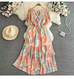 New Seaside Holiday Dress Women Spring And Autumn 2025 New Sexy V Receive Lanky