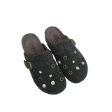 Rivet Drill Gray Thick Bottom Booster High-Boken Shoes Women 2025 Spring New Bag Head Lazy Half