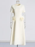 French Elegant Style Splicing Three-Dimensional Flower Design Long Dress 2025 New Waist Display Lanky Dress Female