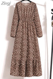 Print Long Dress Women Lantern Long Sleeve High Waist Elegant Party Dress Ladies Casual Spring Summer Beach Maxi