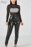 Solid Y2K Faux PU Leather Pants for Women Fashion High Waist Bodycon Stretchy Slim Long Trousers Casual Streetwear