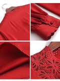 V Neck Shirts Long Sleeve Embroidery Blouse Women Hollow Out Tops Spring 2023 Office Lady Solid Loose Clothes New
