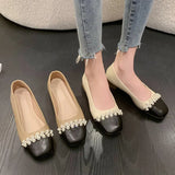 Fragrant Style Single Shoes Women 2025 New Fashion Comfortable Square Shoes Shallow Pearl Coarse French Single