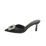 Summer New Korean Version Of The Diamond Side Buckle Tip Bun Head Half Drag Thin And Cool Slippers Women's
