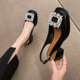New Baotou Sandals French Retro Square Drill Buckle After The Air Coarse Temperament Fairy