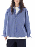 Zingj Blue Plaid Shirt Long Sleeves Men And Women Senior Sense Casual Loose All-Match Lovers Shirt Coat