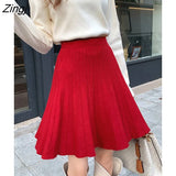 Knit Mini Pleated Skirt Women 2022 Winter Korean Fashion Solid All-Match A Line High Waist Short Skirt