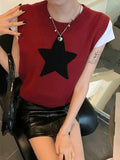 Star Jacquard Crew Neck Cropped Sweater Vest- Outfit