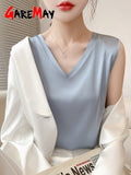 Women's Elegant Blouse Summer Sleeveless Satin Blouse Chiffon Top Shirt Office White Blouse for Women Trend