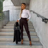 Zingj Autumn And Winter Hot Selling Fashion Slim PU Leather Waist Small Feet Trousers Pocket