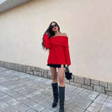 Women's Clothing INS Burst Temperament Simple Word Shoulder Long-Sleeved Sweater Top