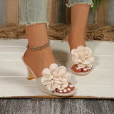 Summer New Large-Size Women's Shoes Fashion Flowers High-Heeled Slippers Women's Cool