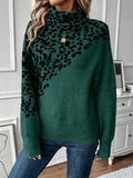 And Winter New Jacket Sweater High-Necked Leopard Long-Sleeved Loose Fashion Casual