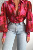 Lantern Sleeve Blouses 2023 Fashion Tops Spring Office Lady Vintage Floral Shirt Ladies Button Up Long Sleeve Shirts