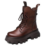 Layer Of Cow Skin Leather Pine Cake Foam Thick Base Lightweight Martin Boots Women Autumn And Winter Engren Wind Height Locomotive Boots Single