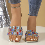 Slippers Wear 2025 Summer New Fashion Color Water Drill Square Flat Beach Cool Slippers