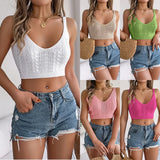 Shooting 2025 Spring And Summer Solid Color V Collar Jasmine Umbilly Tundra Holiday Knitwear Women's