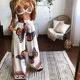 Spot 2025 Summer Women's Print Wipe Breast Top Loose Wide-Leg Pants Two-Piece