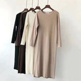And Winter 2025 Long-Sleeved Collar Knitted Dress New Medium And Long Solid Color Bottom Straight Over Knee